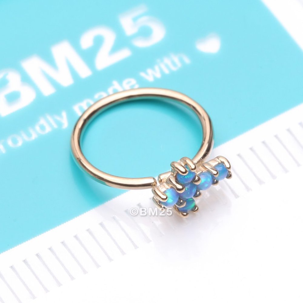 14 Karat Gold Brilliant Fire Opal Cross Bendable Hoop Ring